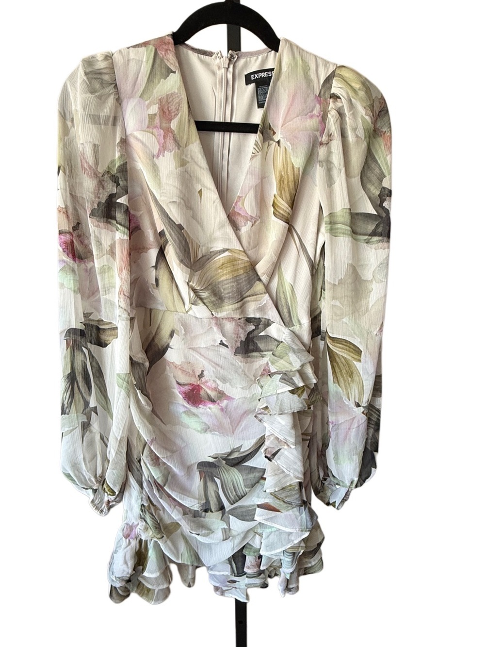 Romantic Feminine Wedding Guest Pastel Sheer Floral Ruffle Wrap Mini Dress 0